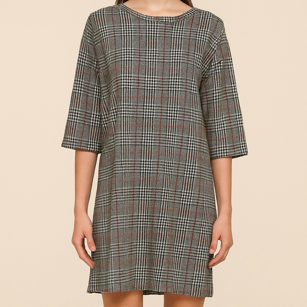 Zara Trafaluc Houndstooth Shoulder Stripe Shift Dress Medium